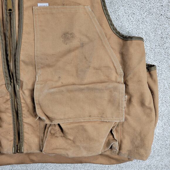 VINTAGE Carhartt Men's Duck Hunting Vest 2XL Brown V Neck Pockets Zip Outdoor - Picture 4 of 16